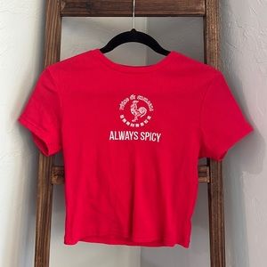 Red Cropped Ribbed Tee